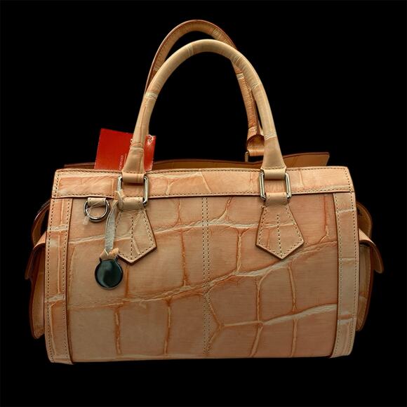 Vintage Y2K Dooney & Bourke Croc Leather Satchel Handbag Peach Charm Pockets NWT - Picture 1 of 13